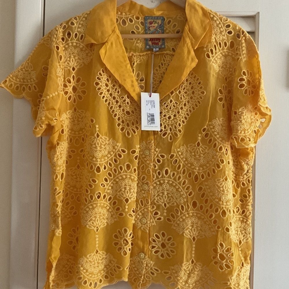 NWT Johnny WAS Marietta Cooper Eyelet Short Sleeve Top SIZE US XL New with t…